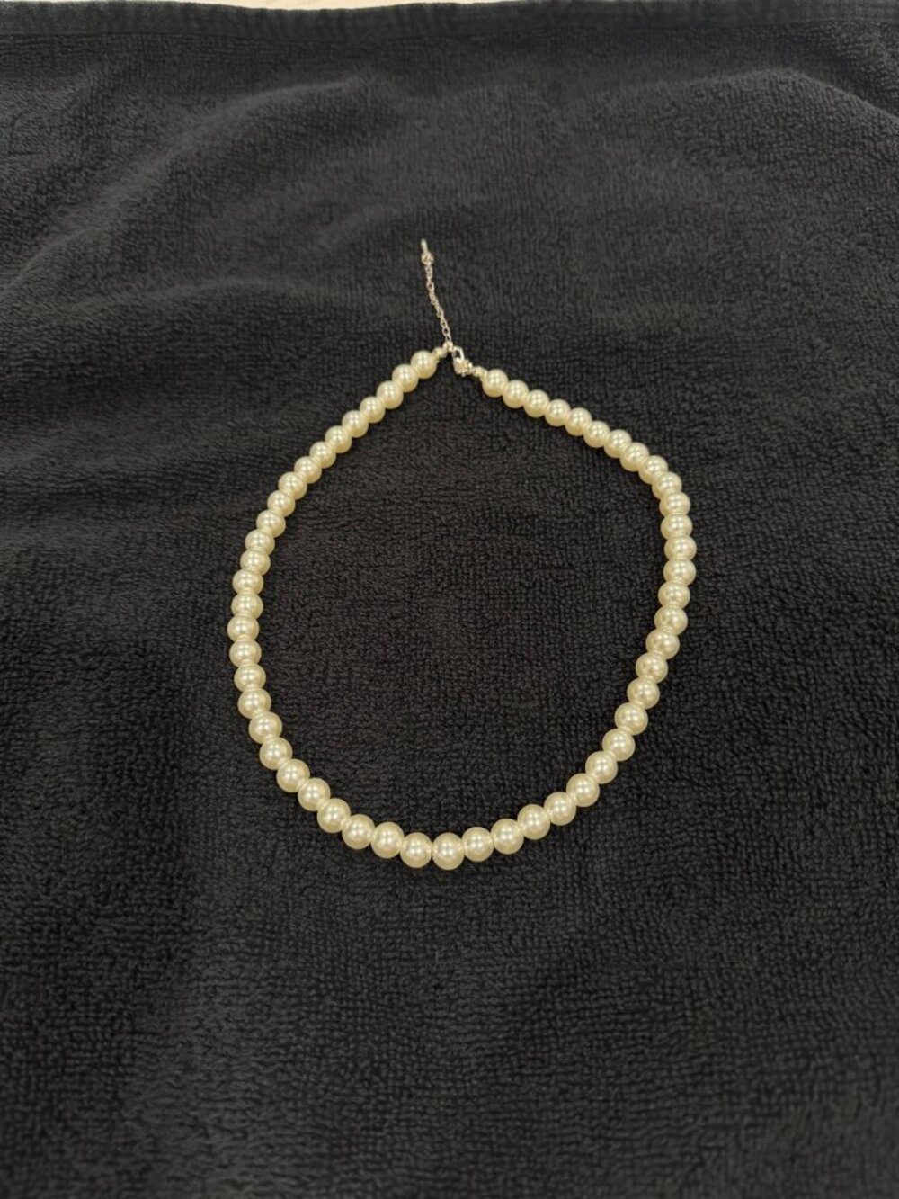 Faux Pearl Necklace Single Strand White Classic Adjustable